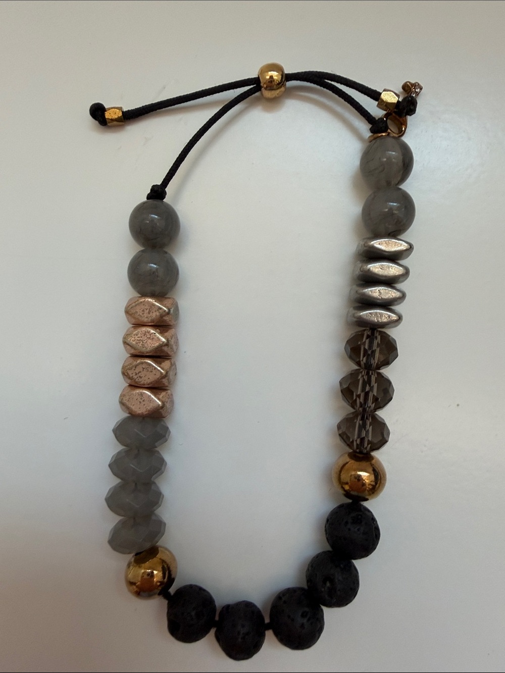 Stella & Dot Gray, Black and Gold Bead Mix Adjustable Bracelet